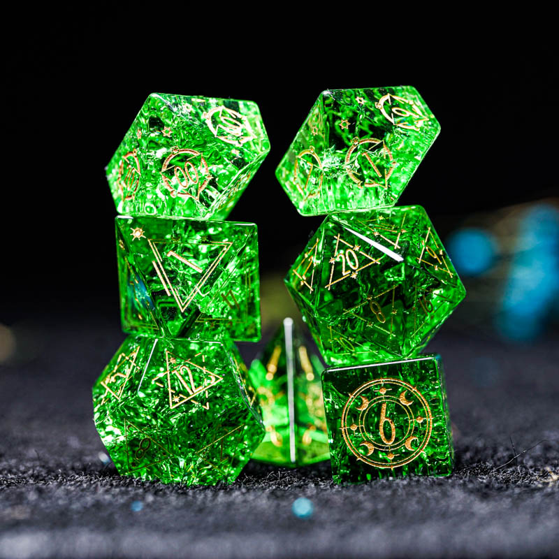 Green Glass D&D Dice Set Handm - Board Game Logo reseña y precio