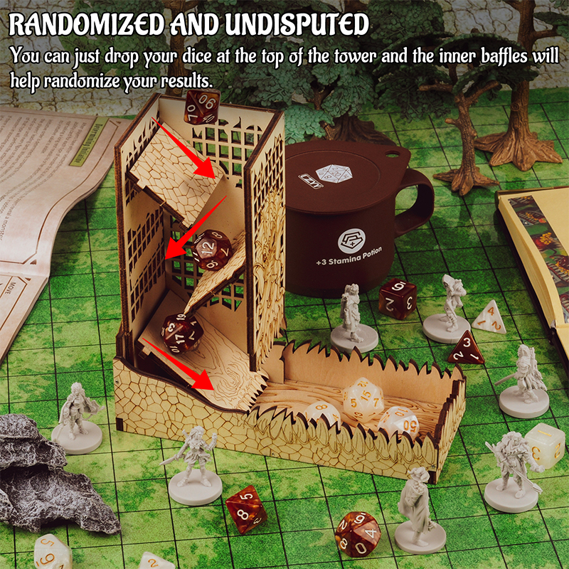 D&D Dice Tower with Tray Wood  - Dice Tower Wooden reseña y precio